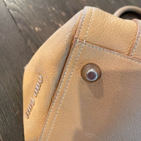 MIU MIU Lambskin Leather Tan Zip Top Satchel Shoulder Bag with Coin Purse sz M - Picture 11 of 13